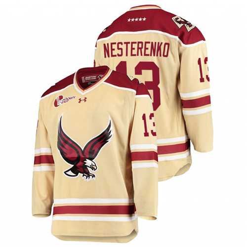 Nikita Nesterenko College Hockey 2021-22 Boston College Eagles Beige Jersey