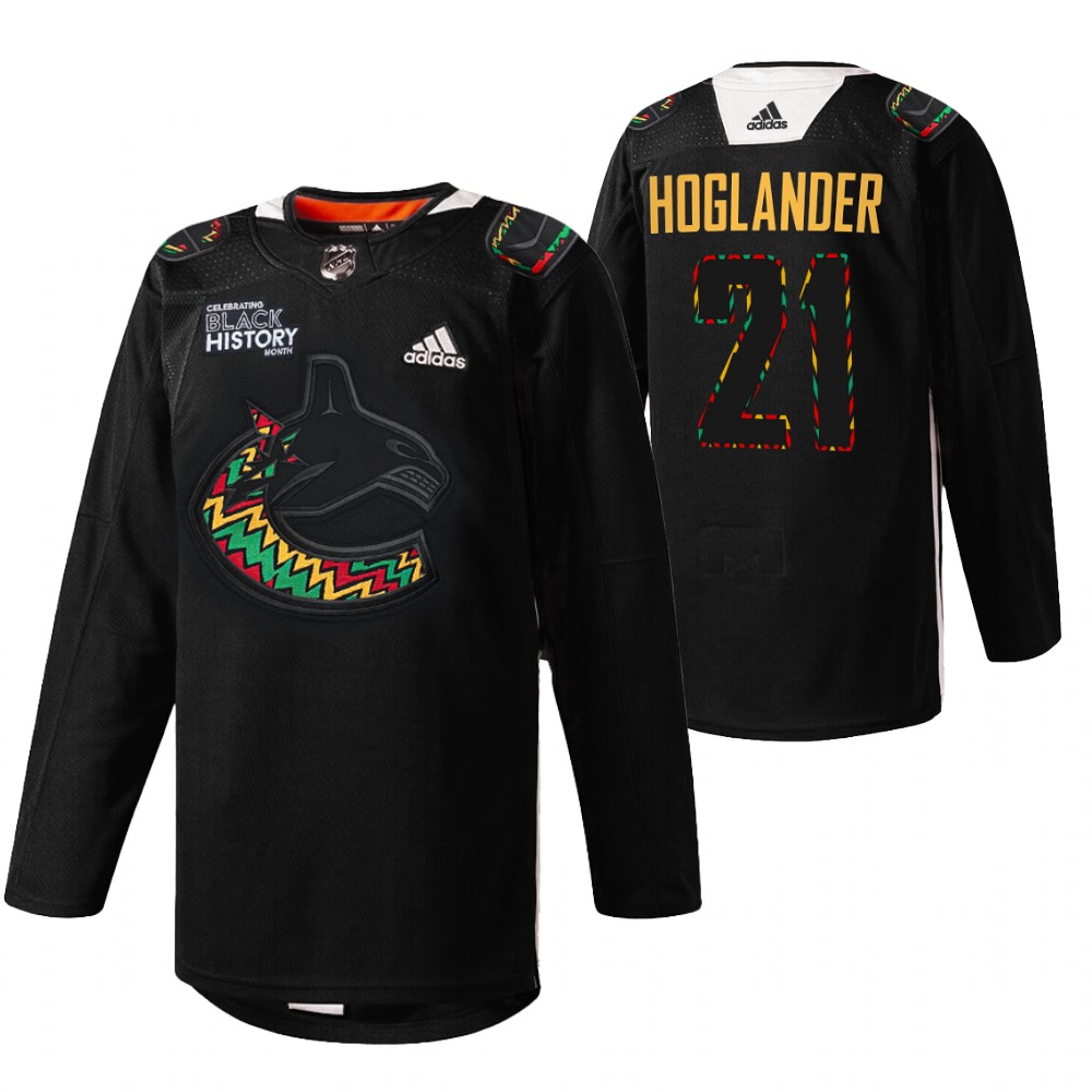 Nils Hoglander Canucks Black History Month 2022 Jersey Black Kente-inspired