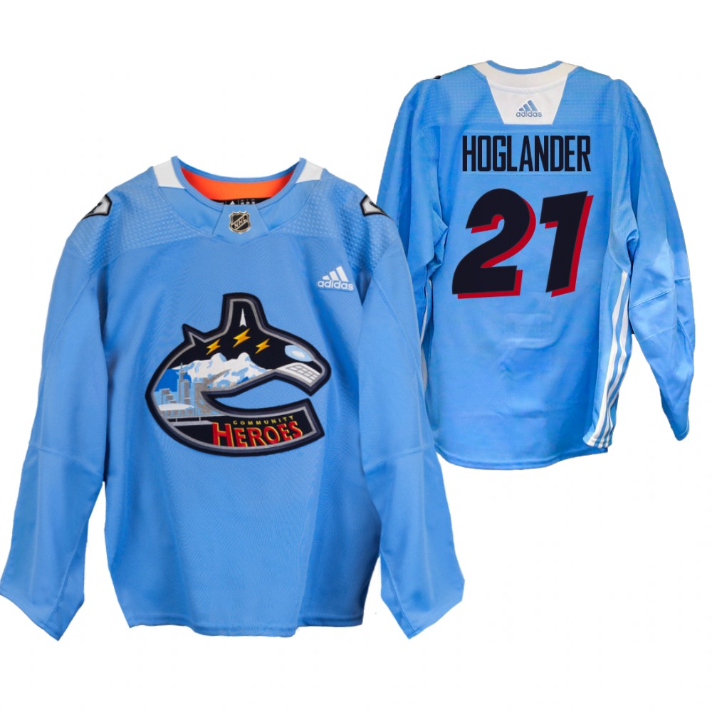 Nils Hoglander Canucks Community Heroes Jersey Blue Warm Up