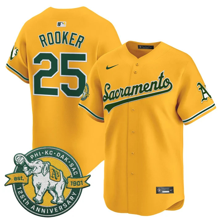OAKLAND ATHLETICS 'SACRAMENTO EDITION' VAPOR PREMIER LIMITED JERSEY - 125TH ANNIVERSARY PATCH#25 BRENT ROOKER