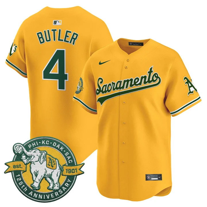 OAKLAND ATHLETICS 'SACRAMENTO EDITION' VAPOR PREMIER LIMITED JERSEY - 125TH ANNIVERSARY PATCH#4 LAWRENCE BUTLER