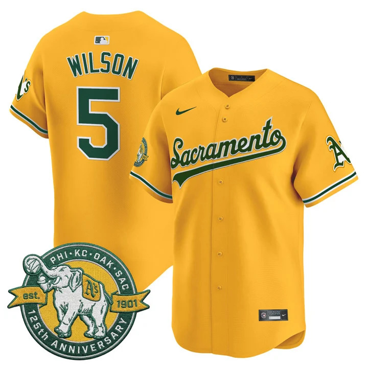 OAKLAND ATHLETICS 'SACRAMENTO EDITION' VAPOR PREMIER LIMITED JERSEY - 125TH ANNIVERSARY PATCH#5 JACOB WILSON