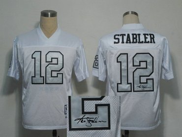 Oakland Raiders 12# Ken Stabler White Throwback Jersey(Signed Elite)