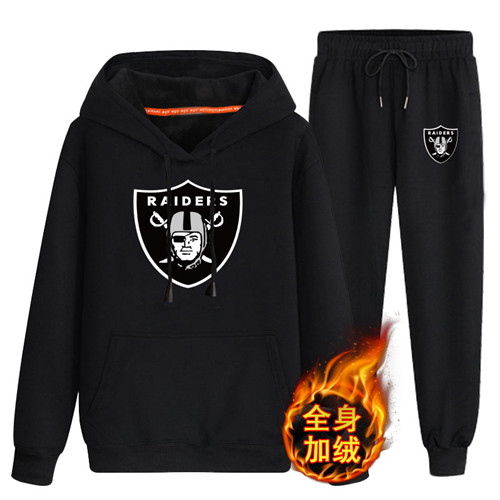 Oakland Raiders Black Men's Winter Thicken NFL Pullover Hoodie & Pant