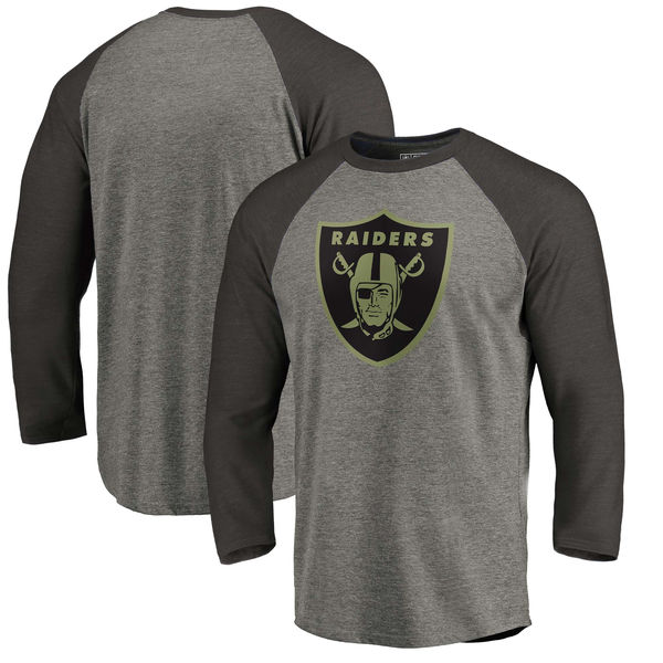 Oakland Raiders NFL Pro Line By Fanatics Branded Black Gray Tri Blend 34-Sleeve T-Shirt
