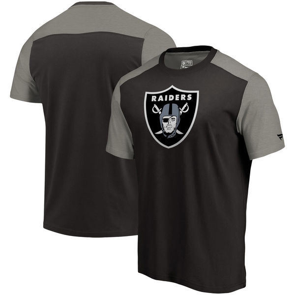 Oakland Raiders NFL Pro Line By Fanatics Branded Iconic Color Block T-Shirt BlackHeathered Gray