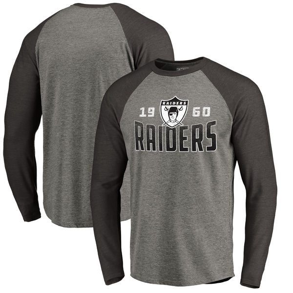 Oakland Raiders NFL Pro Line By Fanatics Branded Timeless Collection Antique Stack Long Sleeve Tri-Blend Raglan T-Shirt Ash