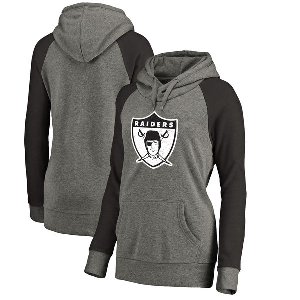 Oakland Raiders NFL Pro Line By Fanatics Branded Women's Throwback Logo Tri-Blend Raglan Plus Size Pullover Hoodie Gray Black