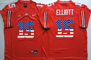 Ohio State Buckeyes 15 Ezekiel Elliott Red USA Flag College Football Jersey