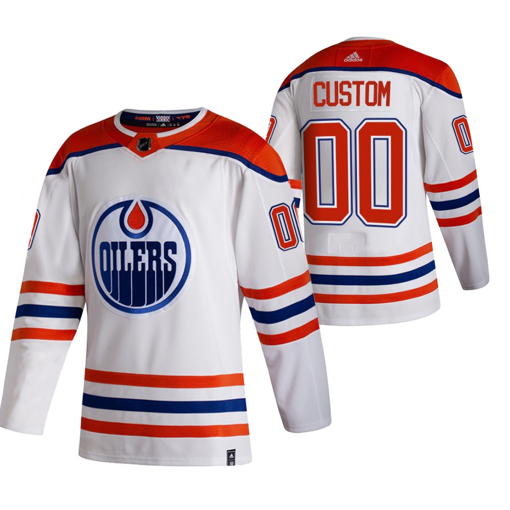 Oilers 2021 Reverse Retro #00 Custom White Jersey Special Edition Authentic