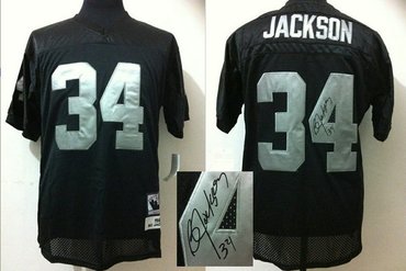 Okaland Raiders 34# Bo Jackson Black Throwback Jersey(Signed Elite)