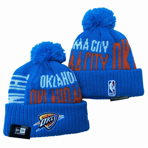Oklahoma City Thunder Team Logo Blue Pom Knit Hat YD