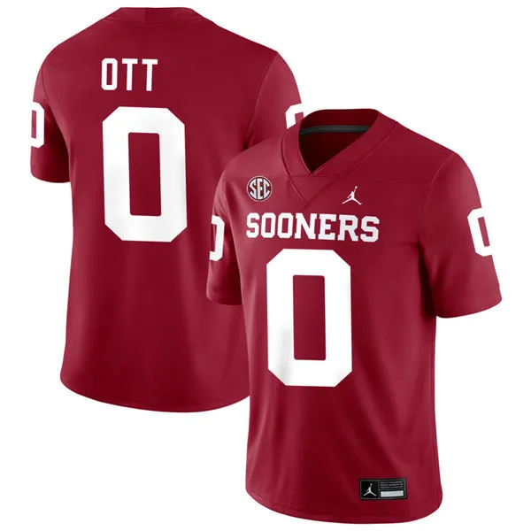 Oklahoma Sooners #0 Jaydn Ott Crimson SEC Football Game Jersey 
