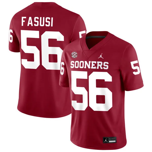 Oklahoma Sooners #56 Michael Fasusi 2025 SEC College Football Game Jersey Crimson 