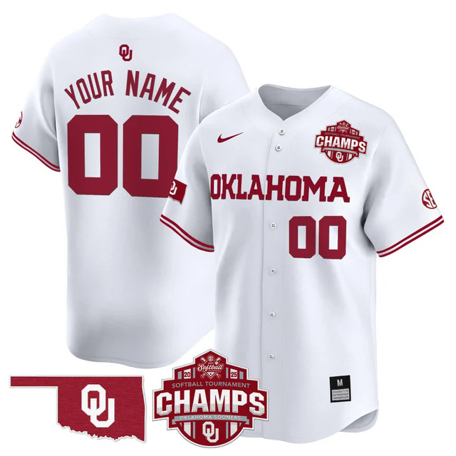 Oklahoma Sooners 2025 SEC Softball  Champions Patch Vapor Premier Limited Custom Jersey WHITE.webp
