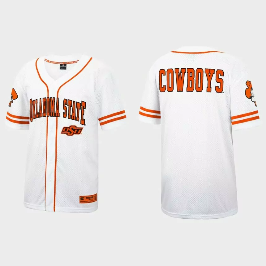 Oklahoma State Cowboys Free Spirited Baseball Jersey – White Orange