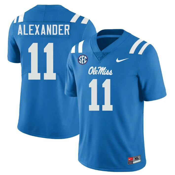 Ole Miss Rebels #11 Deuce Alexander Blue College Football Game Jersey 
