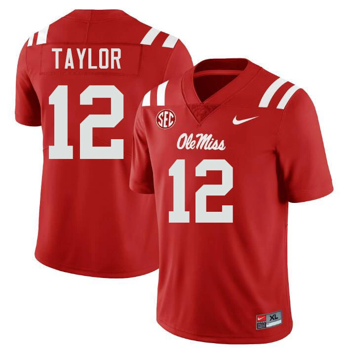 Ole Miss Rebels #12 Damien Taylor Red College Football Game Jersey 