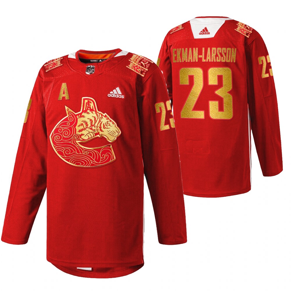 Oliver Ekman-Larsson Vancouver Canucks Red 2022 Lunar New Year Jersey Limited edition Warmup