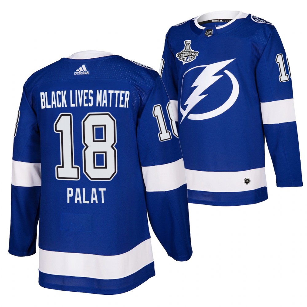 Ondrej Palat Lightning Black Lives Matter Blue 2020 Stanley Cup Champions Jersey