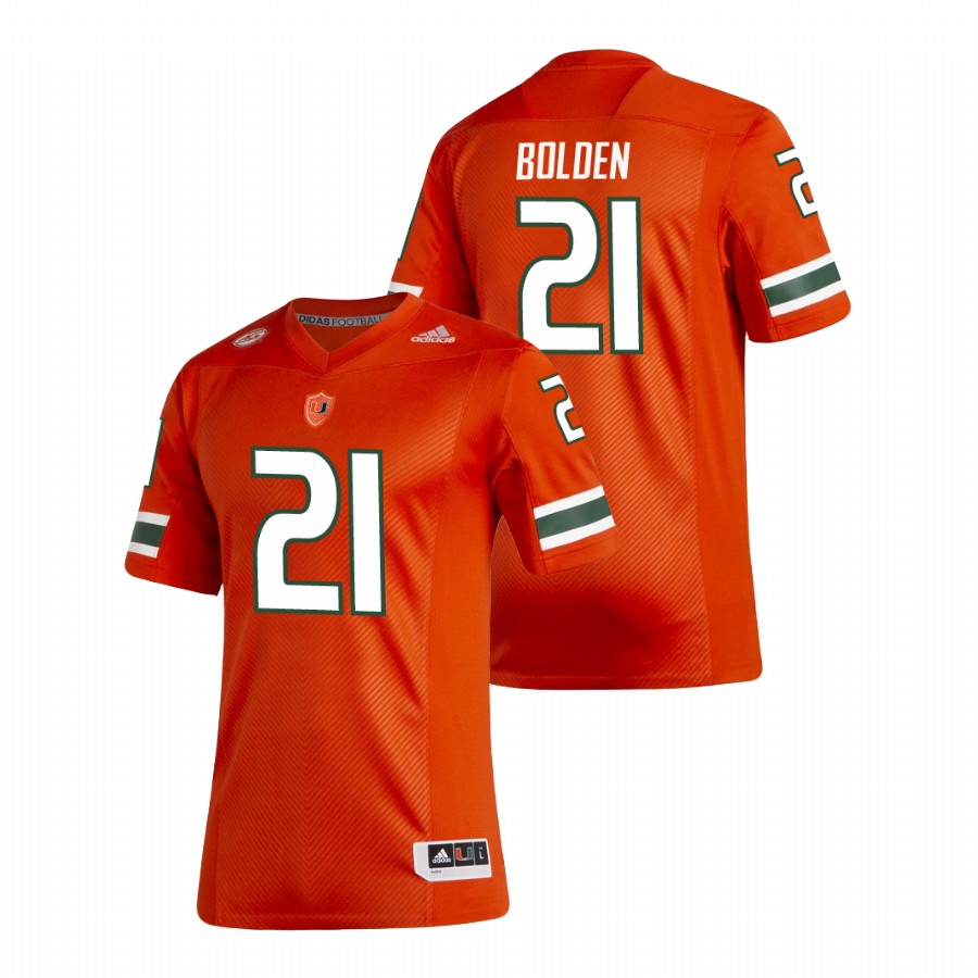Orange Men's Miami Hurricanes Bubba Bolden New Football Uniforms Premier Jersey Men's Jersey Miami Hurricanes Bubba Bolden Orange New Football Uniforms Premier Jersey