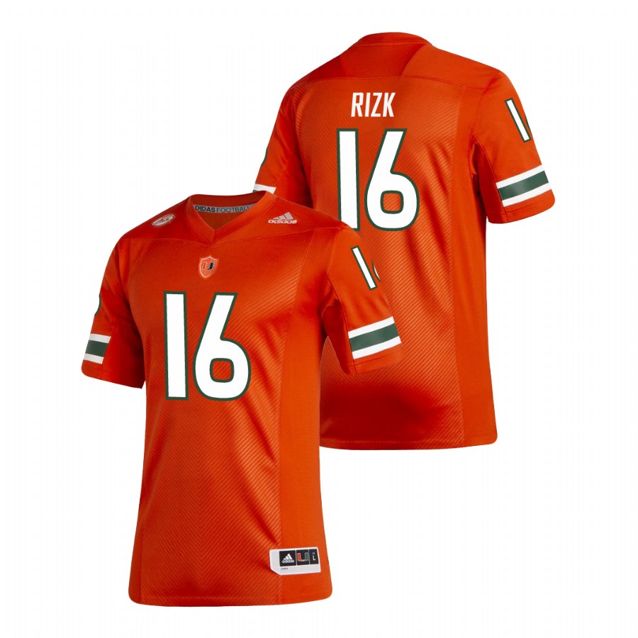 Orange Men's Miami Hurricanes Ryan Rizk New Football Uniforms Premier Jersey Men's Jersey Miami Hurricanes Ryan Rizk Orange New Football Uniforms Premier Jersey