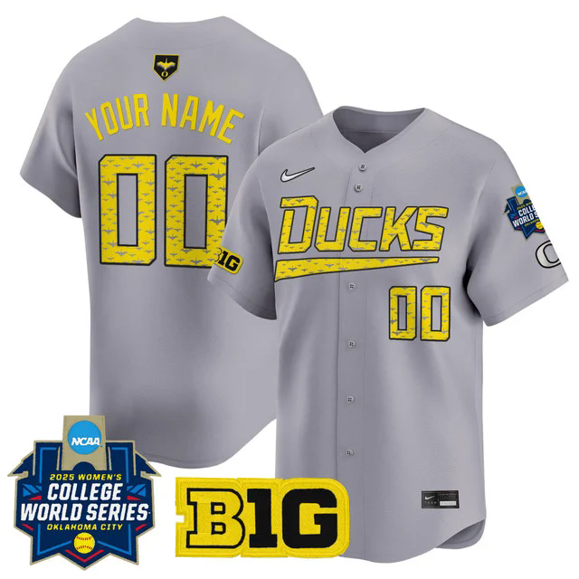 Oregon Ducks Softball 2025 World Series (WCWS) Vapor Premier Limited Custom Jersey GRAY.webp