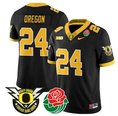 Oregon Jersey #24 Oregon Ducks 2024 Mighty Rose Bowl Patch N2 Football Black