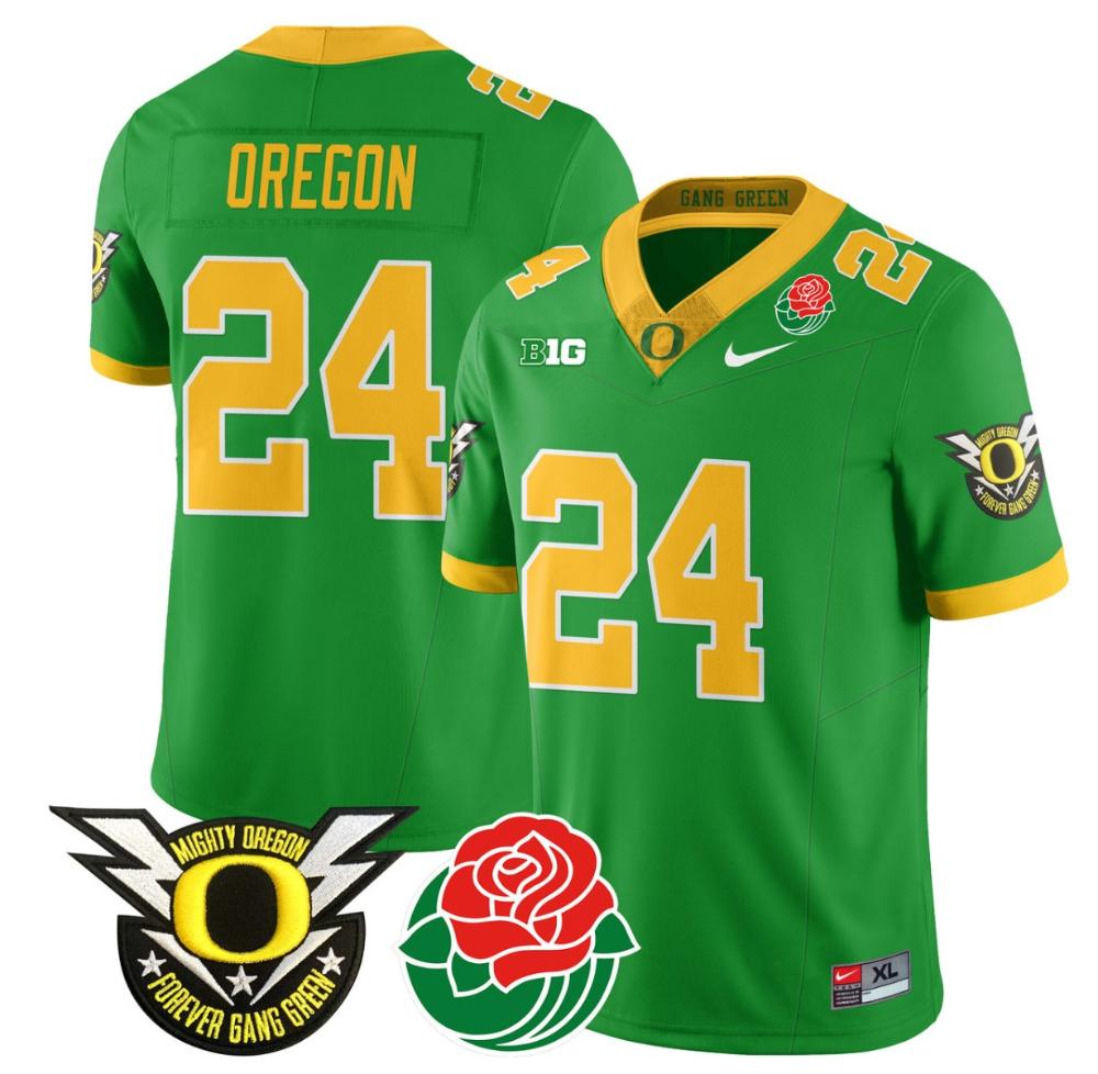 Oregon Jersey #24 Oregon Ducks 2024 Mighty Rose Bowl Patch N2 Football Green