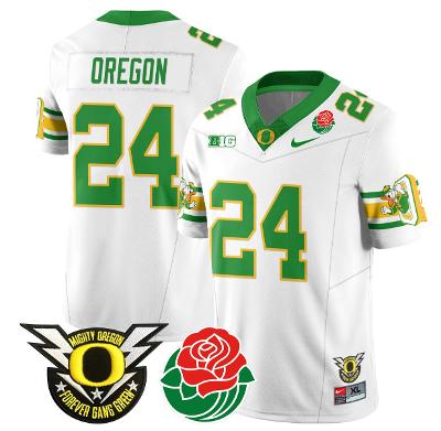 Oregon Jersey #24 Oregon Ducks 2024 Rose Bowl Patch Football Stitched White