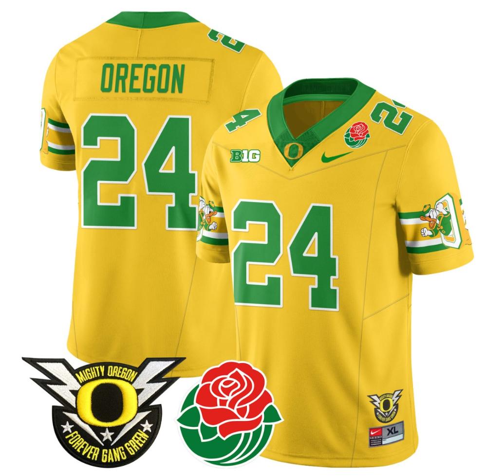 Oregon Jersey #24 Oregon Ducks 2024 Rose Bowl Patch Football Stitched Yellow