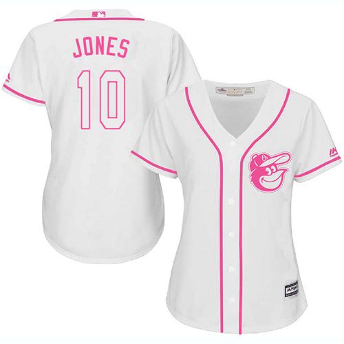 Orioles #10 Adam Jones White Pink Fashion Women's Stitched MLB Jersey