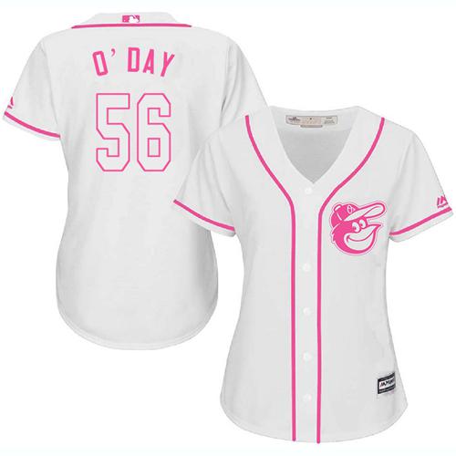Orioles #56 Darren O'Day White Pink Fashion Women's Stitched MLB Jersey