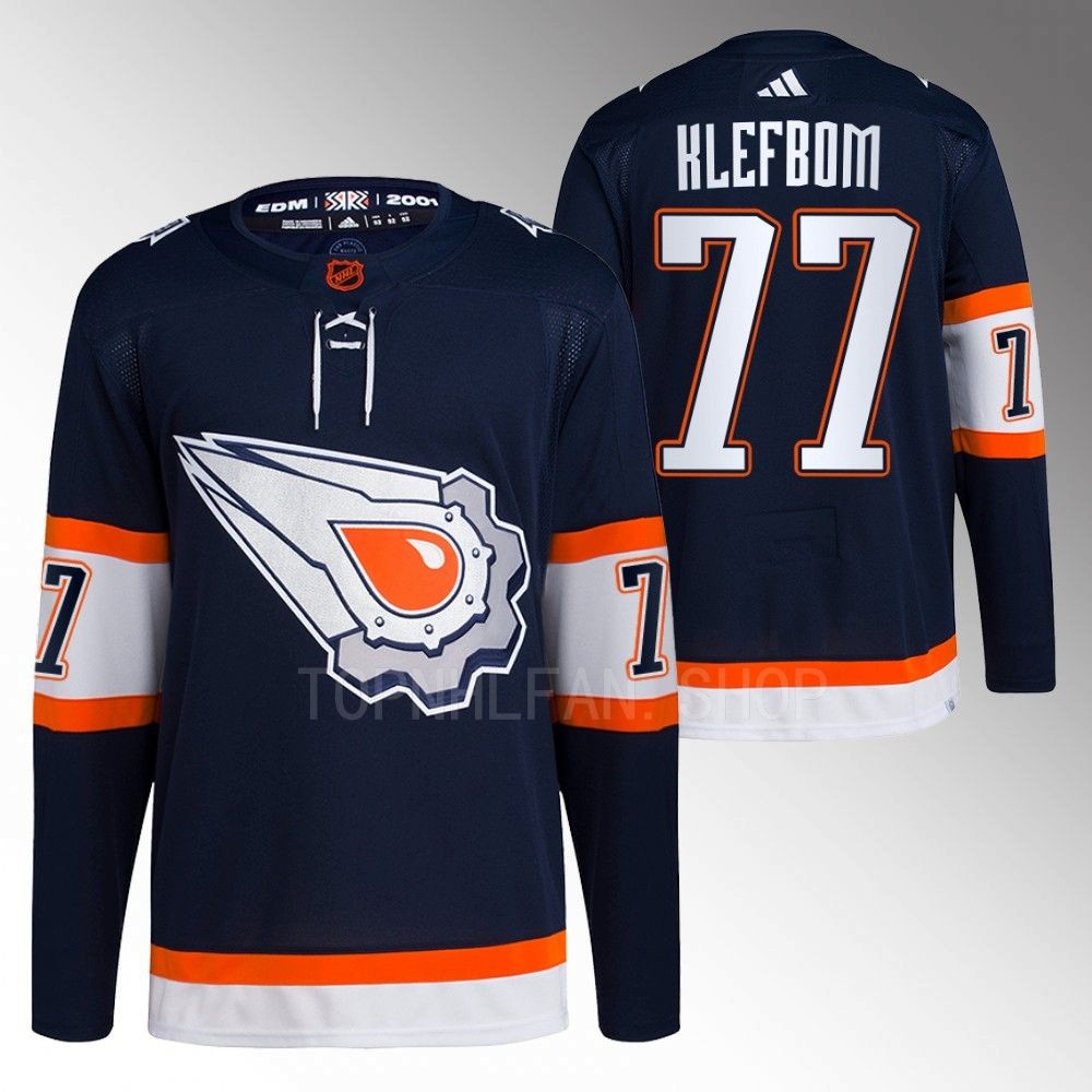 Oscar Klefbom 2022 Edmonton Oilers Navy Reverse Retro 2.0 Authentic Primegreen Jersey