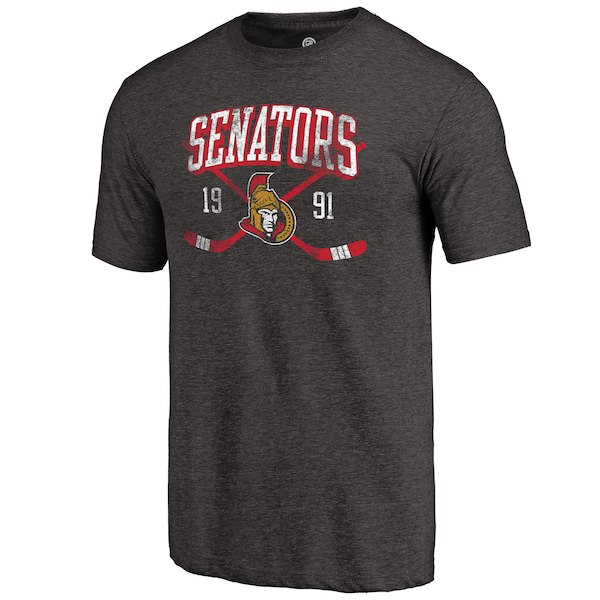 Ottawa Senators Fanatics Branded Black Vintage Collection Line Shift Tri Blend T-Shirt