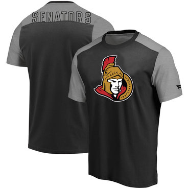 Ottawa Senators Fanatics Branded Iconic Blocked T-Shirt Black Heathered Gray