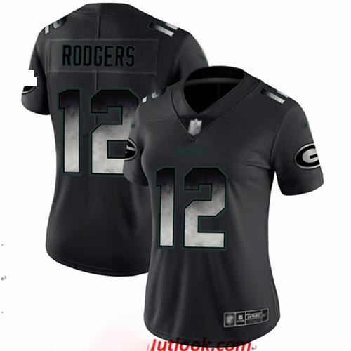 Packers #12 Aaron Rodgers Black Women's Stitched Football Vapor Untouchable Limited Smoke Fashion Jersey