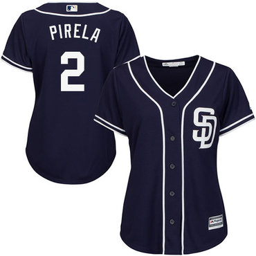 Padres #2 Jose Pirela Navy Blue Alternate Women's Stitched Baseball Jersey