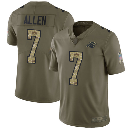Panthers #7 Kyle Allen Olive Camo Youth Stitched Football Limited 2017 Salute to Service Jersey