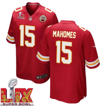 Patrick Mahomes No 15 Men Super Bowl LIX Kansas City Chiefs Home Game 2025 Jersey- Replica