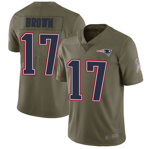 Patriots #17 Antonio Brown Olive Youth Stitched Football Limited 2017 Salute to Service Jersey