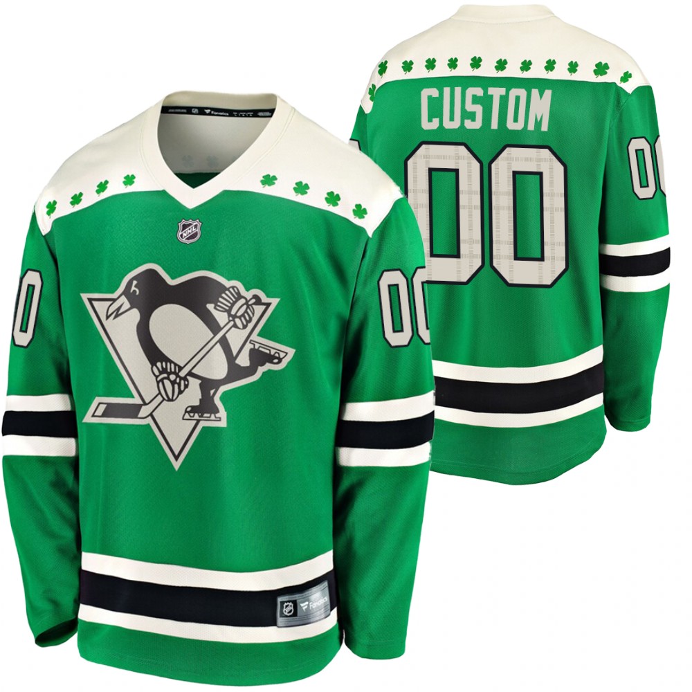 Penguins #00 Custom 2020 St. Patrick's Day Breakaway Jersey Green