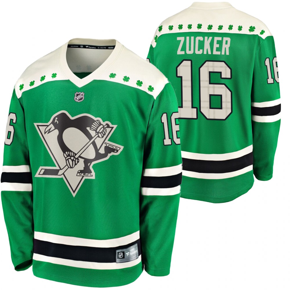 Penguins #16 Jason Zucker 2020 St. Patrick's Day Breakaway Jersey Green