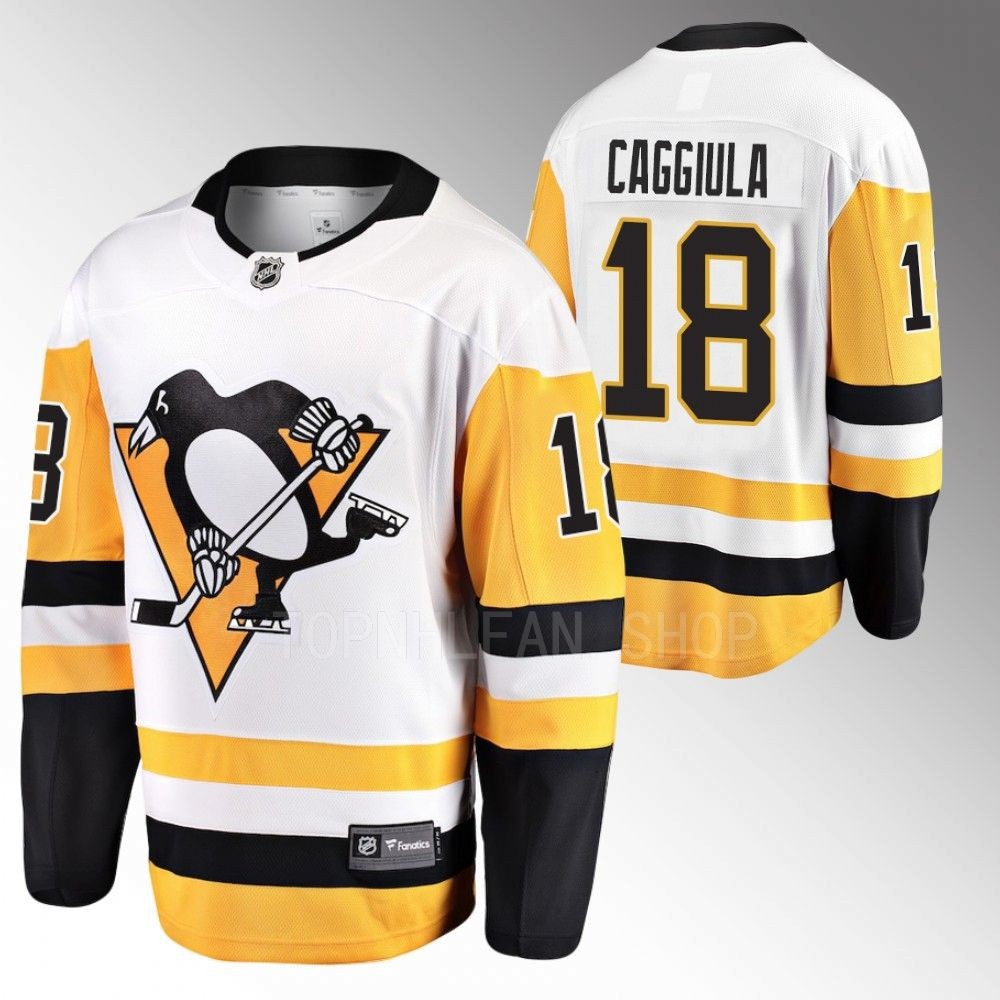 Penguins #18 Drake Caggiula White Away Jersey