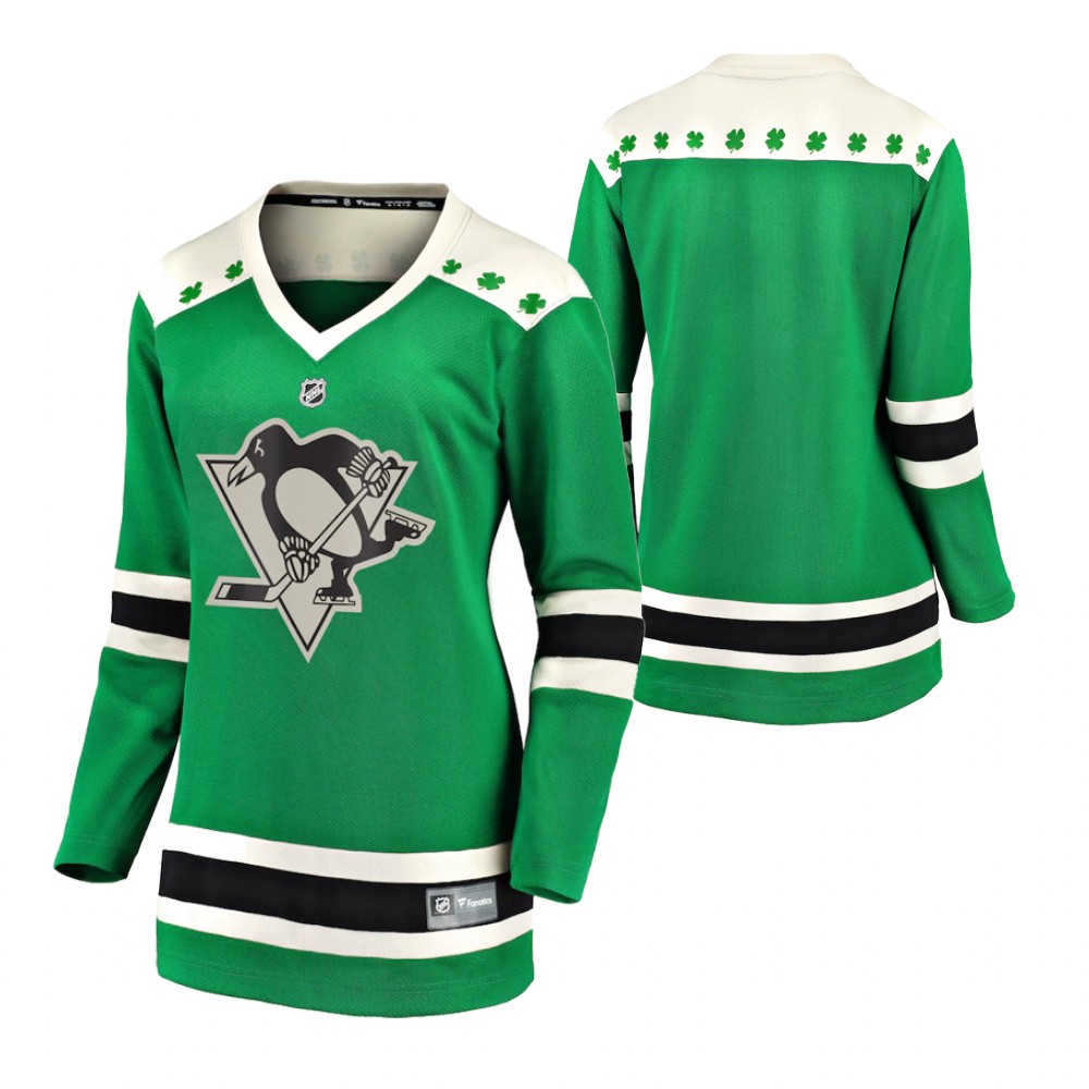Penguins 2021 St Patricks Day Green Women Jersey