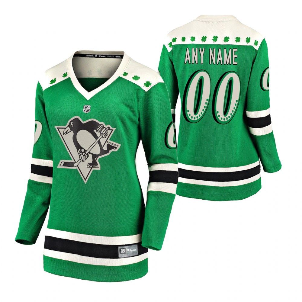 Penguins Custom 2021 St Patricks Day Green Women Jersey