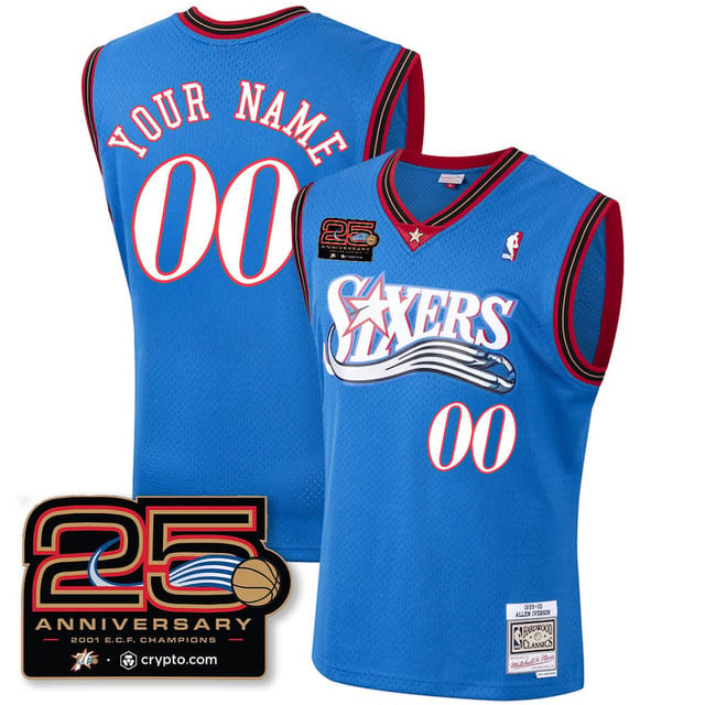 Philadelphia 76ers Throwbacks Celebrating 00-01 CUSTOM Jersey - 25th Anniversary ROYAL