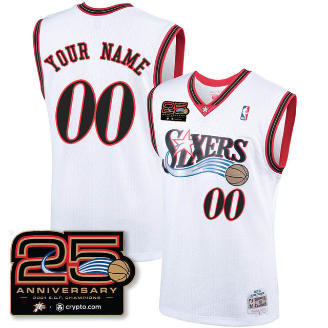 Philadelphia 76ers Throwbacks Celebrating 00-01 CUSTOM Jersey - 25th Anniversary WHITE