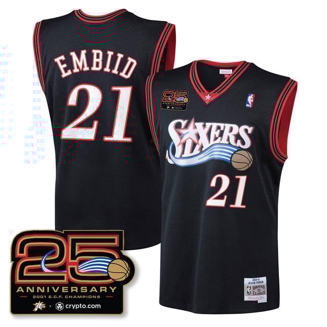 Philadelphia 76ers Throwbacks Celebrating 00-01 Jersey - 25th Anniversary BLACK#21 JOEL EMBIID