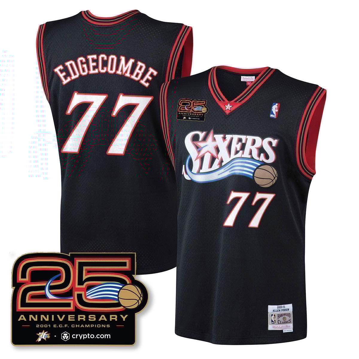 Philadelphia 76ers Throwbacks Celebrating 00-01 Jersey - 25th Anniversary BLACK#77 V.J. EDGECOMBE